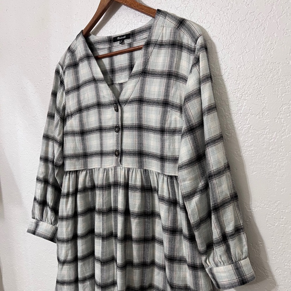 Madewell Flannel Button Front Midi Dress Long Sleeve V Neck Womens Oversized 90s - Picture 6 of 10